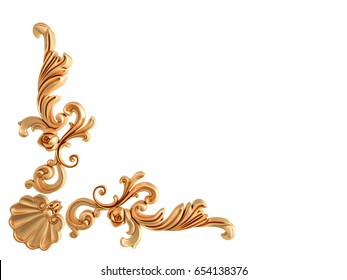 Gold Ornament On A White Background. Isolated. 3D Illustration