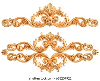 Gold Ornament On A White Background. Isolated. 3D Illustration