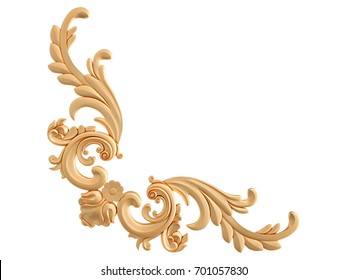 Gold ornament on a white background. Isolated. 3D illustration - Shutterstock ID 701057830