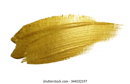 Gold Paint Brush Stroke. Abstract Gold Glittering Textured Art Illustration.