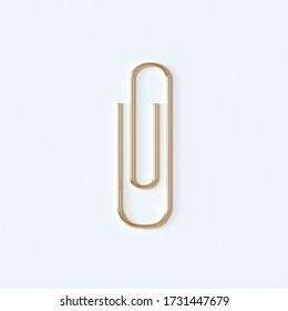 Gold Paperclip Icon On A White Background. Paper Clip Silhouette. 3d Render