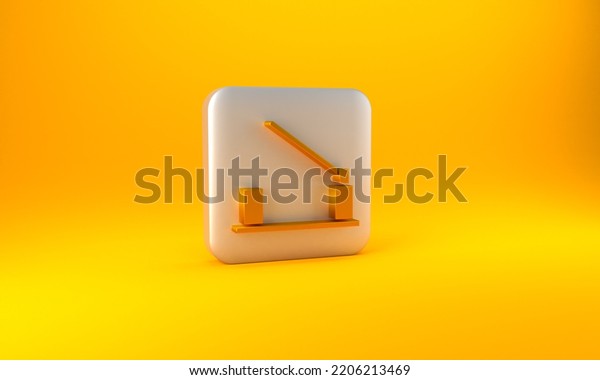 Gold Parking car barrier icon isolated on\
yellow background. Street road stop border. Silver square button.\
3D render\
illustration.