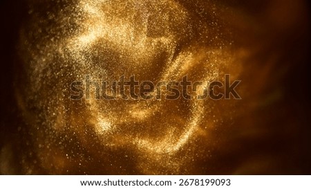 Gold particles floating background, Liquid gold, golden abstract backdrop. Beautiful metallic yellow dust texture, Metallic paint close-up. Art Wallpaper waves surface
