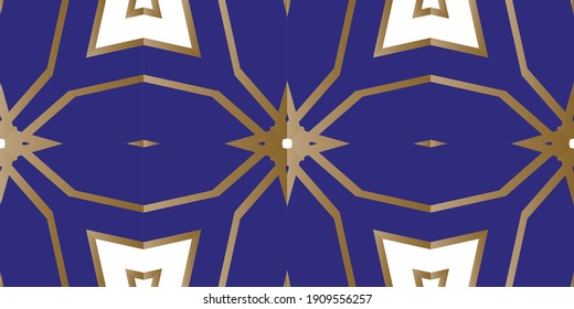gold patterns on a blue background, Geometric pattern, executed in a coherent surface. The background image. Luxury Geometric Pattern with art deco ornament. Abstract fractal