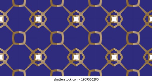 gold patterns on a blue background, Geometric pattern, executed in a coherent surface. The background image. Luxury Geometric Pattern with art deco ornament. Abstract fractal