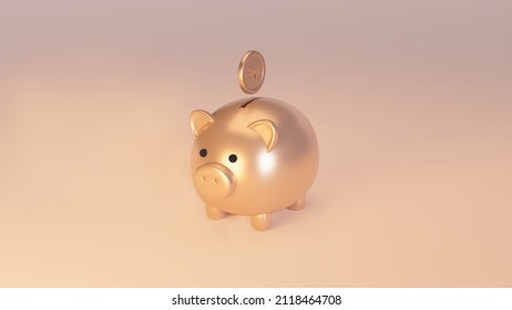 Gold Piggy Bank 3d Render
