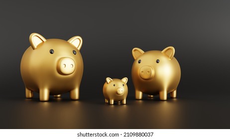 Gold Piggy Bank Symbol
Premium Savings Concept,
3D Rendering Illustration.