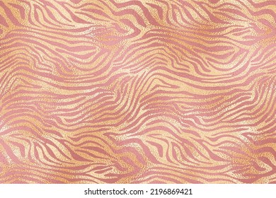 Gold And Pink Glam Tiger Skin Texture Background, Animal Skin Pattern Background.