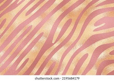 Gold And Pink Glam Zebra Skin Texture Background, Zebra Skin Pattern Background.