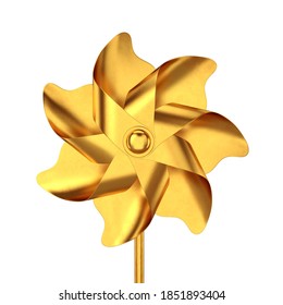 Gold pinwheel on a stick isolated on a white background, 3D render