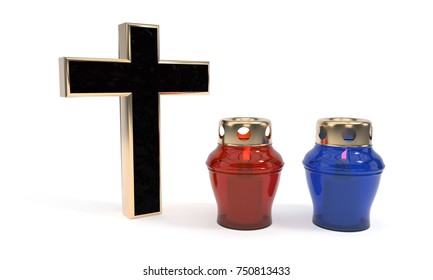 Gold plated cross and candle lights, 3d render - Powered by Shutterstock