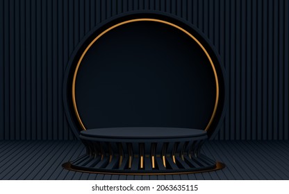 Gold Podium On Dark Abstract Look Background Empty Space Platform For Product Promotion 3d Rendering