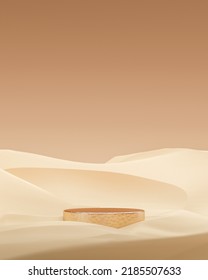 Gold podium dessert sand dune background for product placement 3d render 