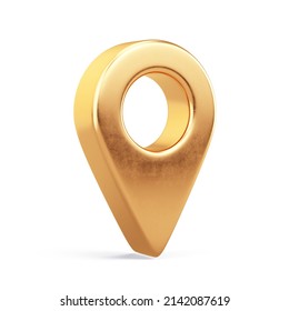 Gold Pointer Icon, Location symbol. Gps, travel, navigation, place position concept. 3d rendering