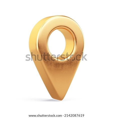 Gold Pointer Icon, Location symbol. Gps, travel, navigation, place position concept. 3d rendering
