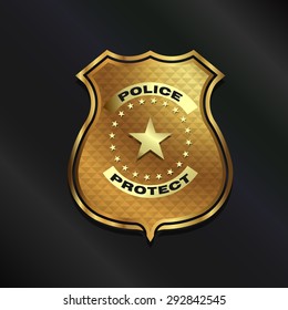 Gold Police Badge Isolated On Black Background