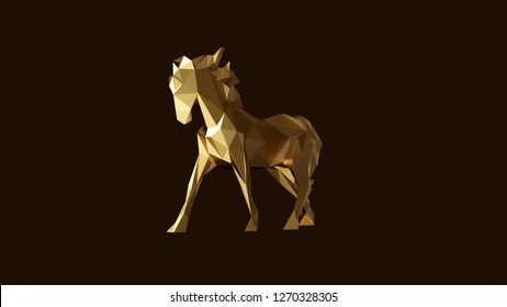 Gold Polygon Horse 3d Illustration 3d Rendering	