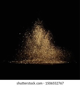 Gold powder particles explosio Magic mist glowing