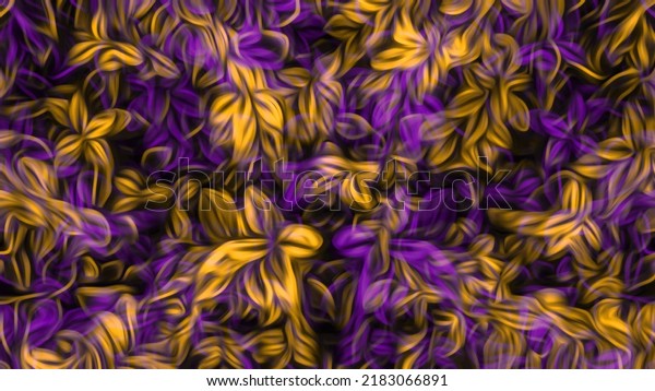 Gold and purple abstract illustration. Purple and golden leaves illustration. Gold and purple abstract art. Gold and violet leaves background. Yellow and purple abstract background.