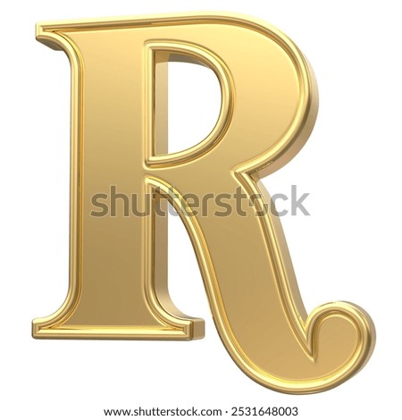 Gold R Font 3D Render With White Background