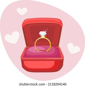 Gold Ring With Diamond In A Small Red Box