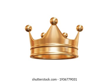 Gold Royal King Crown Isolated On White Background With Emperor Treasure. 3D Rendering.