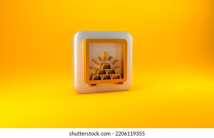 Gold Safe With Gold Bars Icon Isolated On Yellow Background. Precious Metals On Deposit In Bank. Metallic Treasury. Reliable Data Protection. Silver Square Button. 3D Render Illustration.