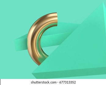 Gold Semicircle Green Triangle Abstract Background 3d Rendering