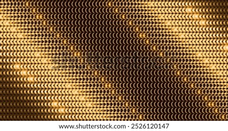 Gold sequins turn up in a wave pattern. Gorgeous background images. Top view. 3D rendering.