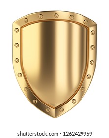 Gold Shield. Isolated On White Background 3d Illustration.