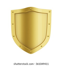 Gold Shield. Isolated On White Background. 3D Render