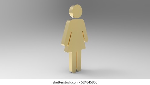 Gold Shiny Metallic 3D Illustration Of A Female Bathroom Sign On A Light Masked Transparent Background