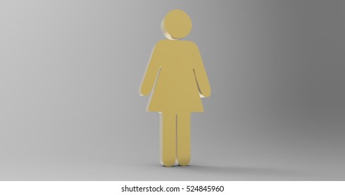 Gold Shiny Metallic 3D Illustration Of A Female Bathroom Sign On A Light Masked Transparent Background