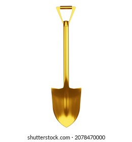 Gold Shovel On White Background. 3D Illustration