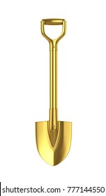 Gold Shovel On White Background. 3D Illustration