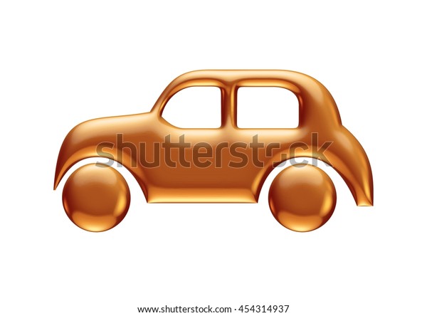 Gold sign\
of car in 3d render on white\
background.