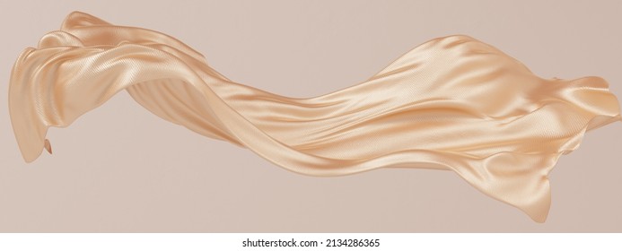 Gold silk fabric design element, 3d rendering golden cloth material flying in the wind