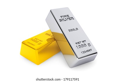 Gold And Silver Bars On A White Background