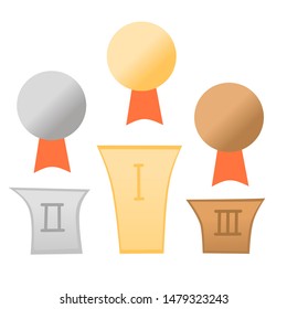 Gold, Silver And Bronze Medals. First, Second And Third Place. Simple Iconography