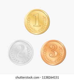 Gold Silver Bronze Medals Set Metal Stock Illustration 1138264151 ...