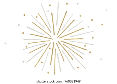 Gold And Silver Glitter Firework Paper Cut On White Background