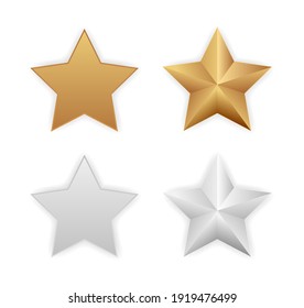 Gold Silver Metallic Star Isolated On White Background