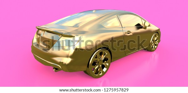 Gold small sports\
car coupe. 3d\
rendering.