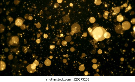 Gold Snowflakes Star Christmas Background.