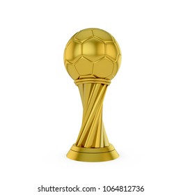 Gold Soccer winning trophy. Football ontop of a gold award. 3D Rendering