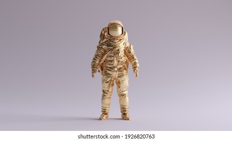 Gold Spaceman Astronaut Cosmonaut Traditional Style 3d Illustration 3d Render