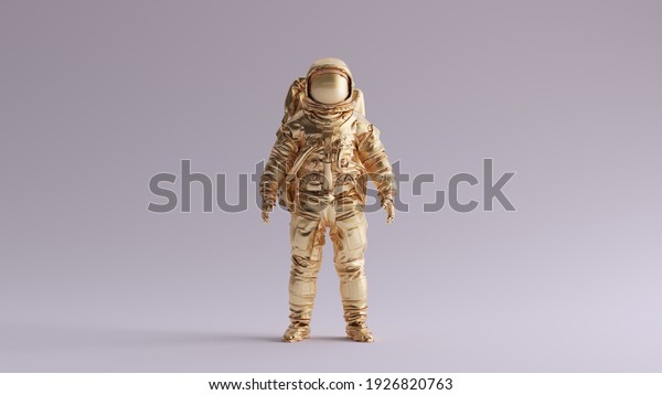 Gold Spaceman Astronaut Cosmonaut Traditional\
Style 3d illustration 3d\
render
