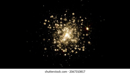 Gold sparkle stars background with bokeh glitter explosion on black. Golden particles magic light for Christmas or New Year, golden confetti in shine explosion and glow effect - Shutterstock ID 2067310817