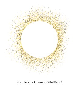 Gold Sparkles On White Background. White Circle Shape For Text