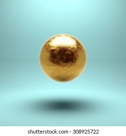 Gold Sphere With Detailed Damages. Isolated